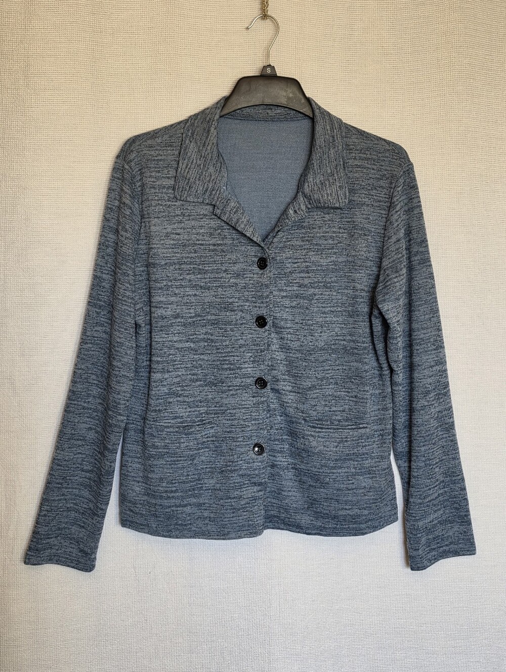 Women's Cardigan Jacket Heathered Blue Pockets Collared - Size 1X